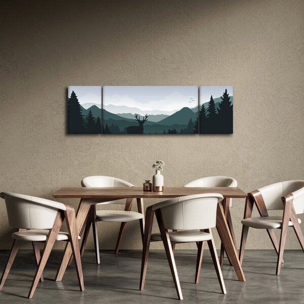 Obraz - Jelen s vlkem ve skalách (170x50 cm)
