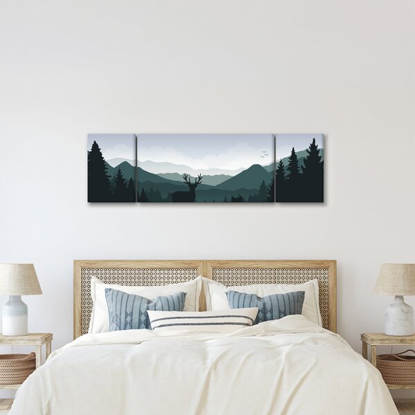 Obraz - Jelen s vlkem ve skalách (170x50 cm)