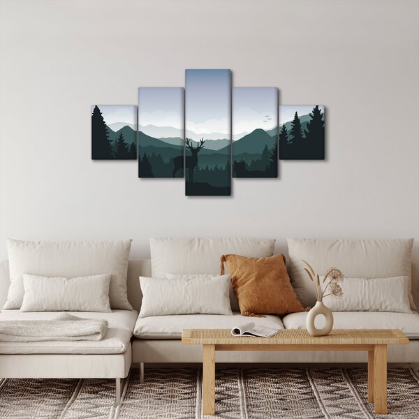 Obraz - Jelen s vlkem ve skalách (125x70 cm)