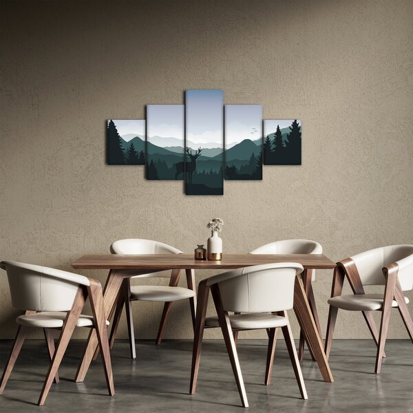 Obraz - Jelen s vlkem ve skalách (125x70 cm)