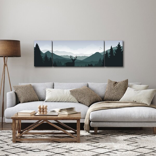 Obraz - Jelen s vlkem ve skalách (170x50 cm)