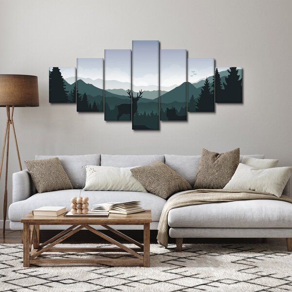 Obraz - Jelen s vlkem ve skalách (210x100 cm)