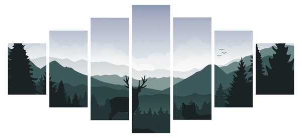 Obraz - Jelen s vlkem ve skalách (210x100 cm)