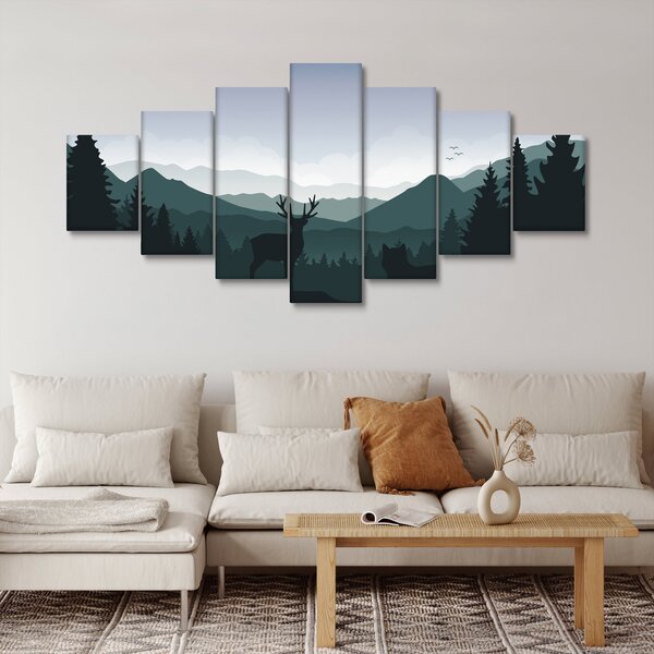 Obraz - Jelen s vlkem ve skalách (210x100 cm)