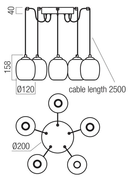 Redo Závěsné LED svítidlo KHADI, 5x ø120mm, 26W