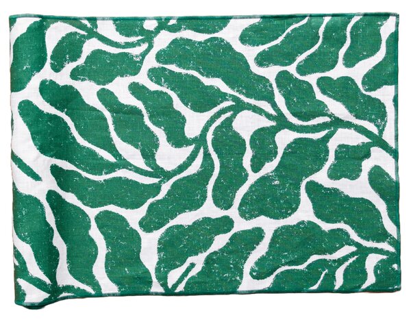 Lněný běhoun na stůl Leaves Green 47 × 180 cm