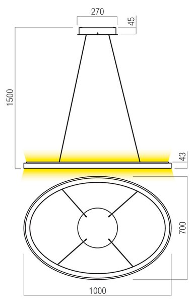 Redo 01-3817 Nobu, oválné černé závěsné svítidlo LED 100W 3000/4000K, 100x70cm, tříkrokové stmívání