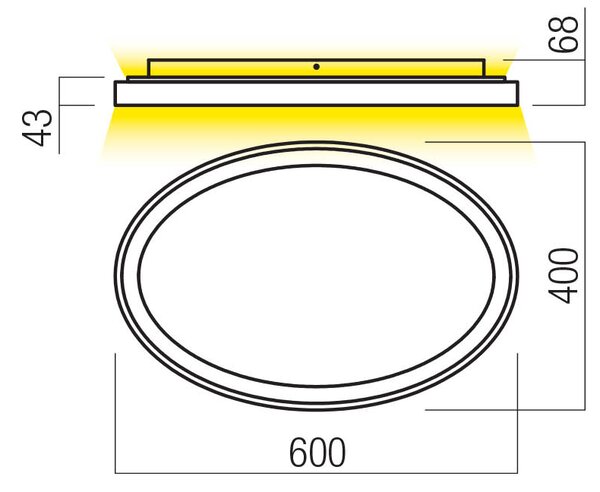 Redo 01-3808 Nobu, oválné černé stropní svítidlo LED 60W 3000/4000K, 60x40cm, tříkrokové stmívání