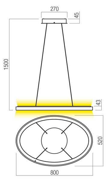 Redo 01-3814 Nobu, oválné černé závěsné svítidlo LED 80W 3000/4000K, 80x52cm, tříkrokové stmívání