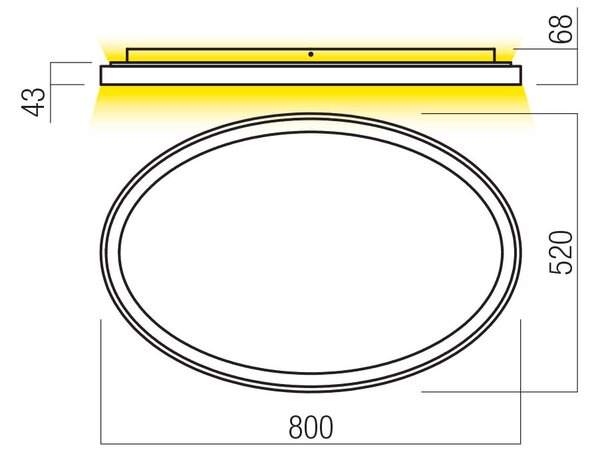 Redo 01-3810 Nobu, oválné zlaté stropní svítidlo LED 80W 3000/4000K, 80x52cm, tříkrokové stmívání