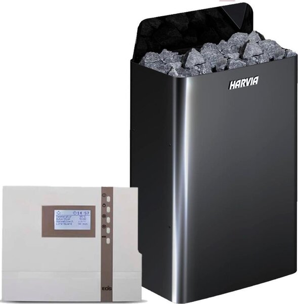 Sada Saunové kamna Harvia The Wall 9,0 kW Black Set s EOS ECON ECON D2