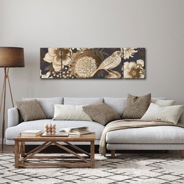 Obraz zlatých květů na tmavém pozadí (170x50 cm)