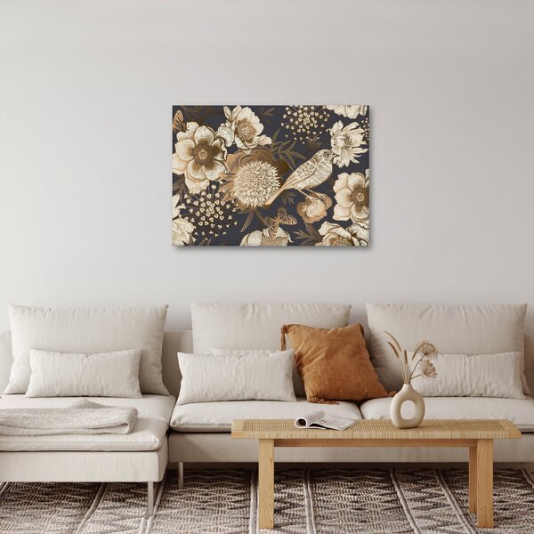 Obraz zlatých květů na tmavém pozadí (70x50 cm)