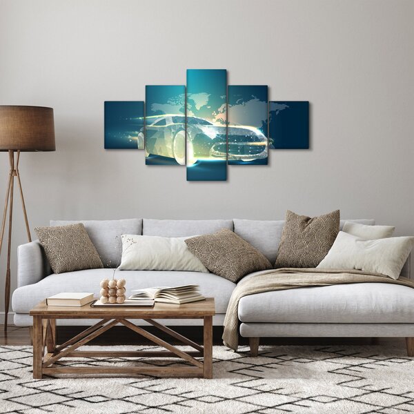 Obraz auta z geometrických tvarů (125x70 cm)