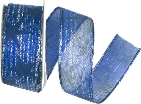Vánoční stuha organzová BLUE STARS 25mm x 2m (12,-Kč/m)