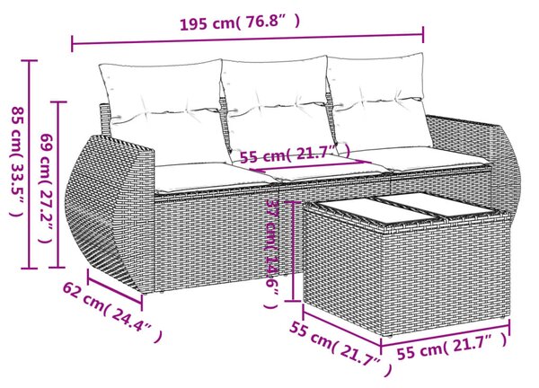 4dílná zahradní sedací souprava s poduškami šedá polyratan 3221069