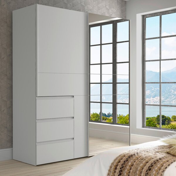 ŠATNÍ SKŘÍŇ SE ZRCADLEM, bílá, barvy hliníku, 170/200/61 cm Carryhome - Šatní skříně