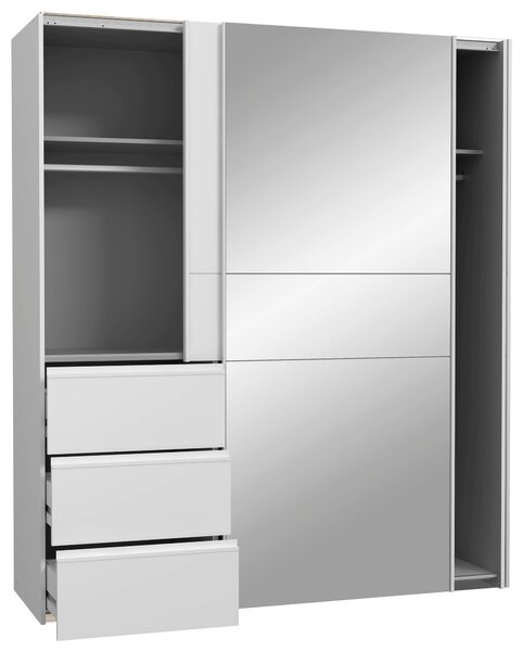 ŠATNÍ SKŘÍŇ SE ZRCADLEM, bílá, barvy hliníku, 170/200/61 cm Carryhome - Šatní skříně