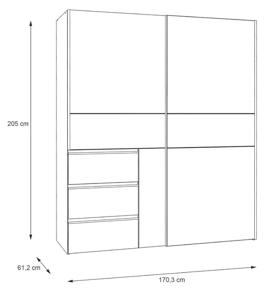 SKŘÍŇ S POSUVNÝMI DVEŘMI, Sonoma dub, 170/200/61 cm Carryhome - Šatní skříně