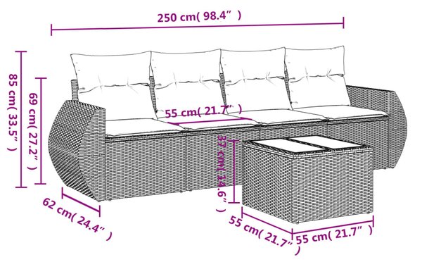 5dílná zahradní sedací souprava s poduškami béžová polyratan 3221088