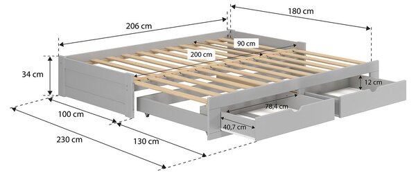 VÝSUVNÁ POSTEL 200/90/180 cm, P & B - Dětské pokoje sestavy, Online Only