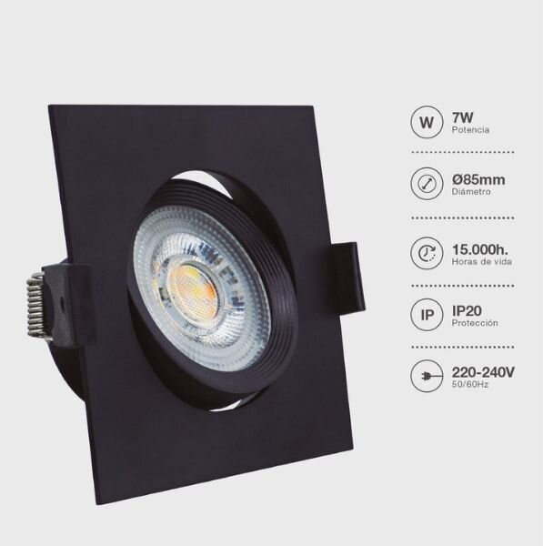 Prémiové výklopné podhledové bodové LED svítidlo 7W 510lm CCT černé čtverec 8,5cm, 3 roky