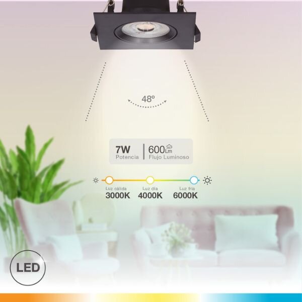 Prémiové výklopné podhledové bodové LED svítidlo 7W 510lm CCT černé čtverec 8,5cm, 3 roky