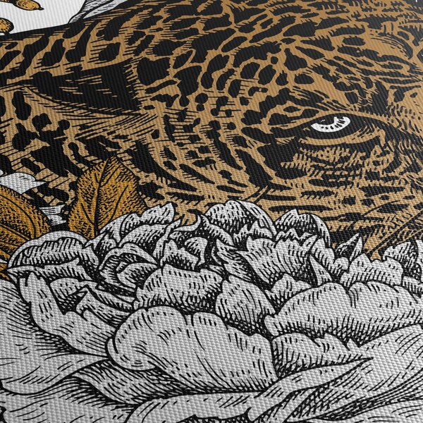 Obraz - Leopard mezi květy (s hodinami) (90x30 cm)
