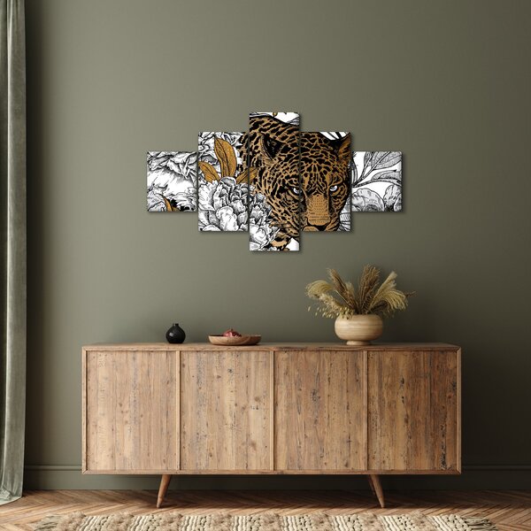 Obraz - Leopard mezi květy (125x70 cm)