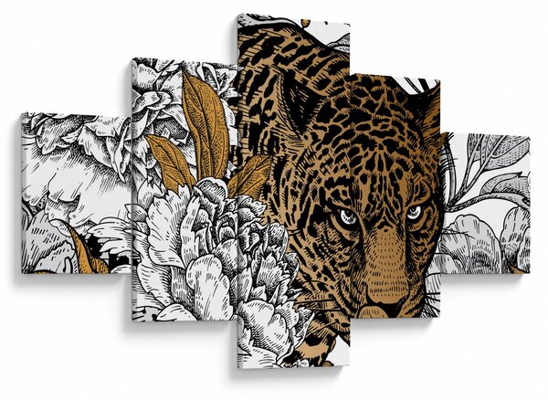 Obraz - Leopard mezi květy (125x70 cm)