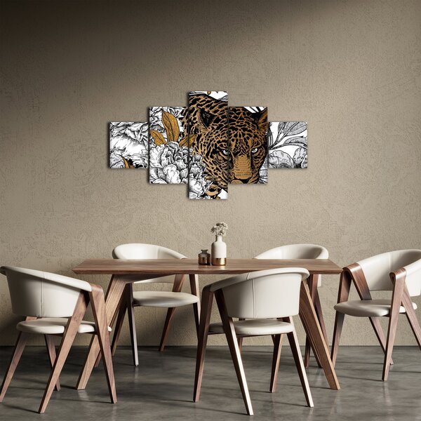 Obraz - Leopard mezi květy (125x70 cm)
