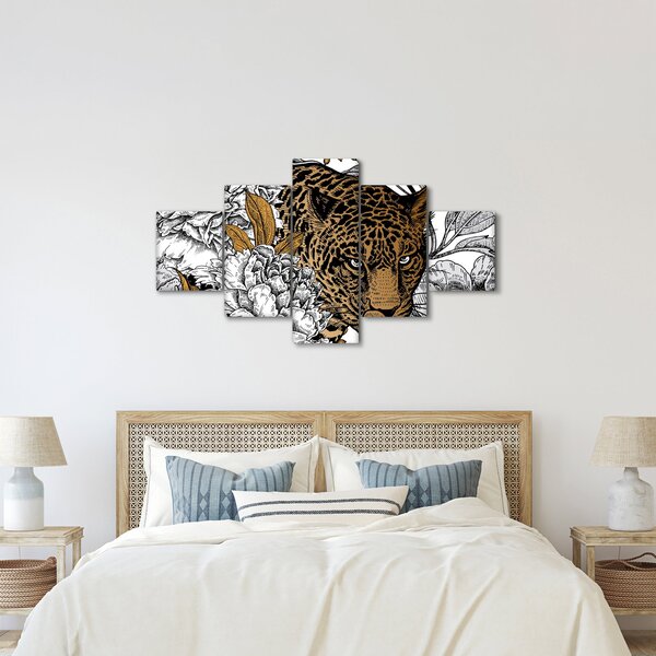 Obraz - Leopard mezi květy (125x70 cm)