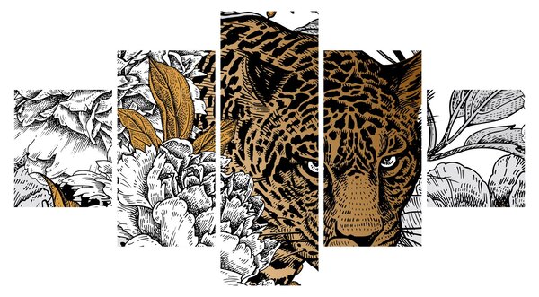 Obraz - Leopard mezi květy (125x70 cm)