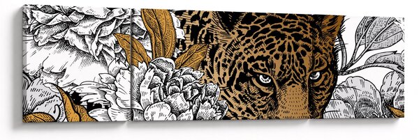 Obraz - Leopard mezi květy (170x50 cm)