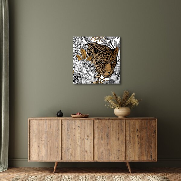 Obraz - Leopard mezi květy (30x30 cm)