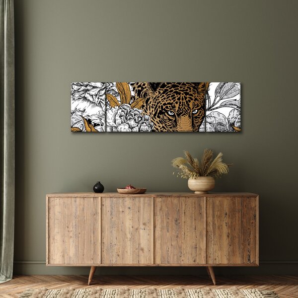 Obraz - Leopard mezi květy (170x50 cm)