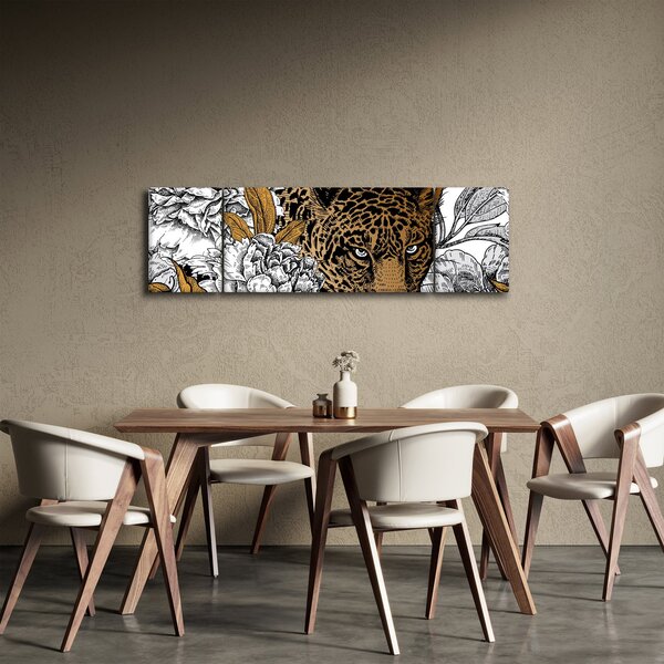 Obraz - Leopard mezi květy (170x50 cm)