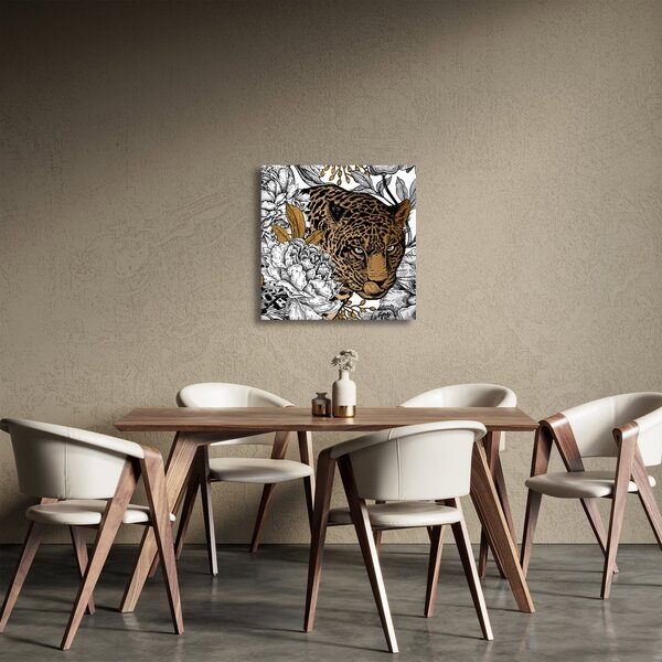 Obraz - Leopard mezi květy (30x30 cm)