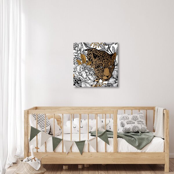 Obraz - Leopard mezi květy (30x30 cm)