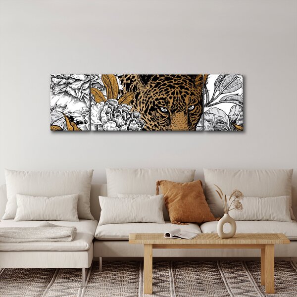 Obraz - Leopard mezi květy (170x50 cm)