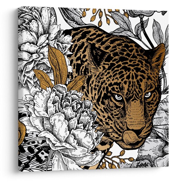 Obraz - Leopard mezi květy (30x30 cm)