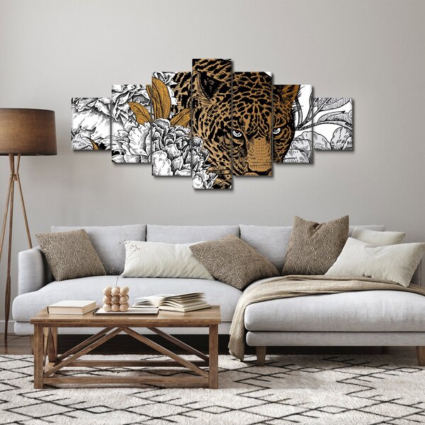 Obraz - Leopard mezi květy (210x100 cm)