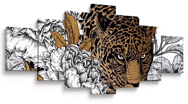 Obraz - Leopard mezi květy (210x100 cm)