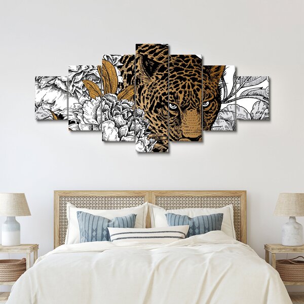 Obraz - Leopard mezi květy (210x100 cm)