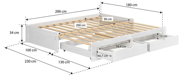 VÝSUVNÁ POSTEL 200/100-230 cm, P & B - Dětské pokoje sestavy, Online Only