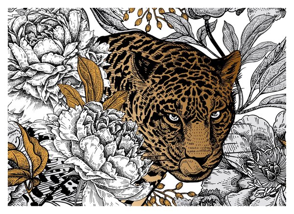 Obraz - Leopard mezi květy (70x50 cm)