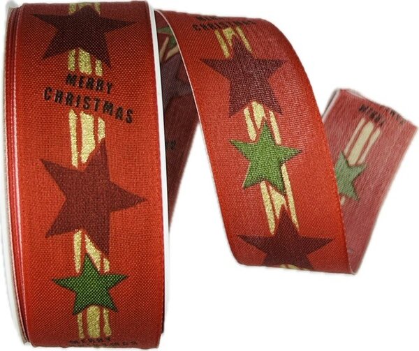 Stuha vánoční STAR CHAIN RED 40mm x 20m (10,50Kč/m)