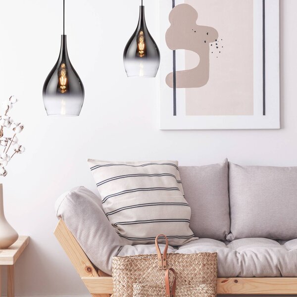 Paul Neuhaus Pilua závěsná lampa, kouřově šedá, sklo, Ø 20 cm, E27, stmívatelný, Hliník / šedá / zinek, Obývací pokoj / jídelna, Sklo, Moderní