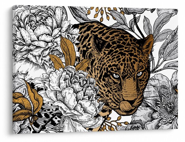 Obraz - Leopard mezi květy (70x50 cm)