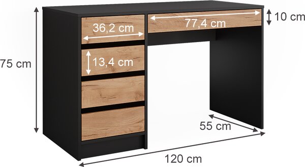 Toaletní stolek Vicco Sherry Antracit/zlatý dub 120 x 75 cm Bez zrcadla, Model 52021